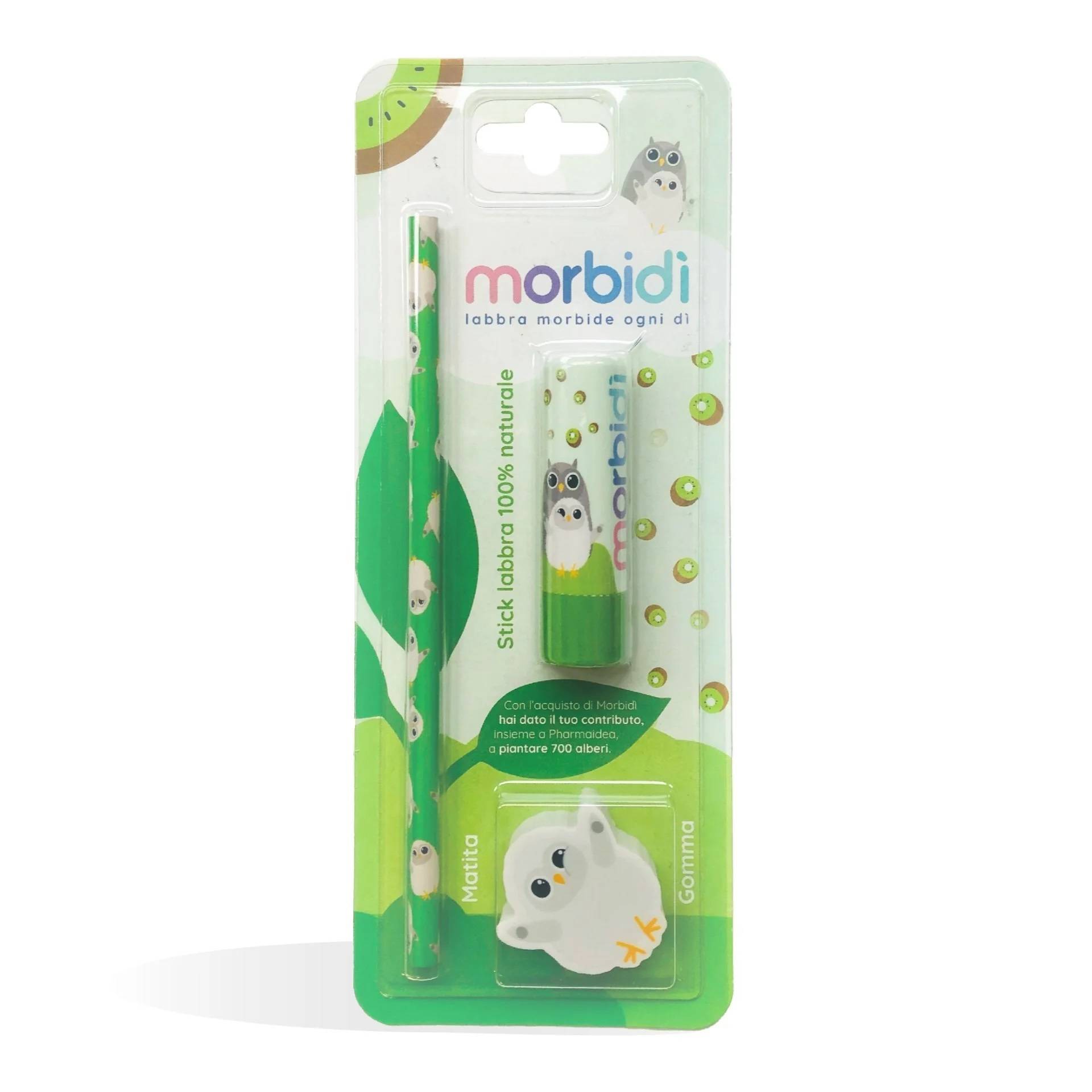 Morbidì Kit Disegno Balsamo Stick Labbra Kiwi+ Matita + Gomma da cancellare