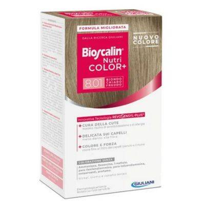 Bioscalin Nutri Color+ 8,01 Biondo Chiaro Freddo Crema Colorante 40 ml + Rivelatore Crema 60 ml + Shampoo 12 ml + Balsamo 12 ml