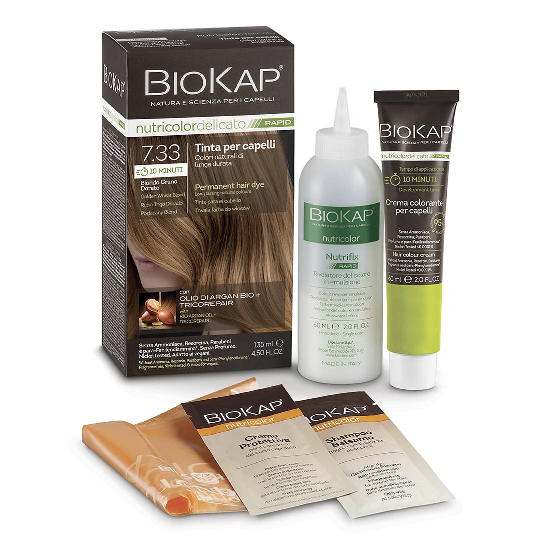 Bios Line BioKap Nutricolor Delicato Tinta per Capelli 7.33 Biondo Grano Dorato