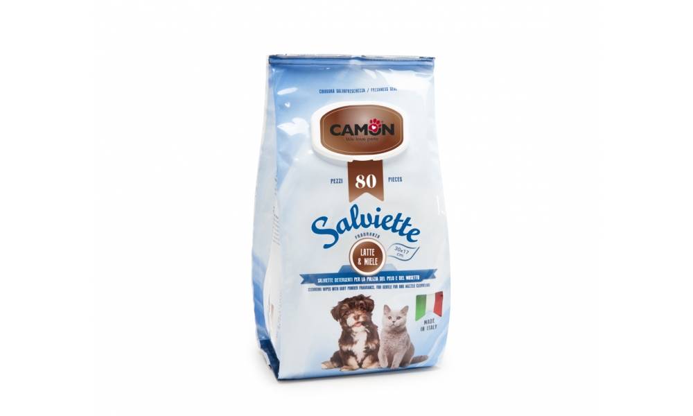 Camon Salviette Detergenti per Cani e Gatti Fragranza Latte&Miele