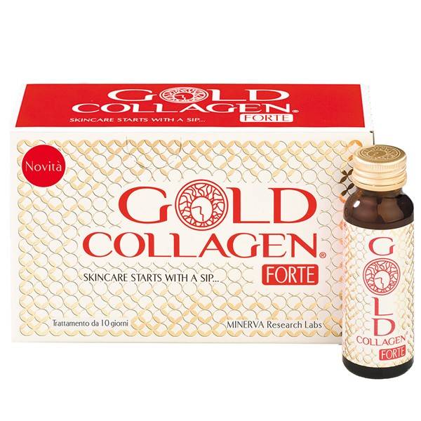 Pure Gold Collagen Forte Integratore di Collagene Antinvecchiamento Pelle Capelli Unghie 10 flaconcini