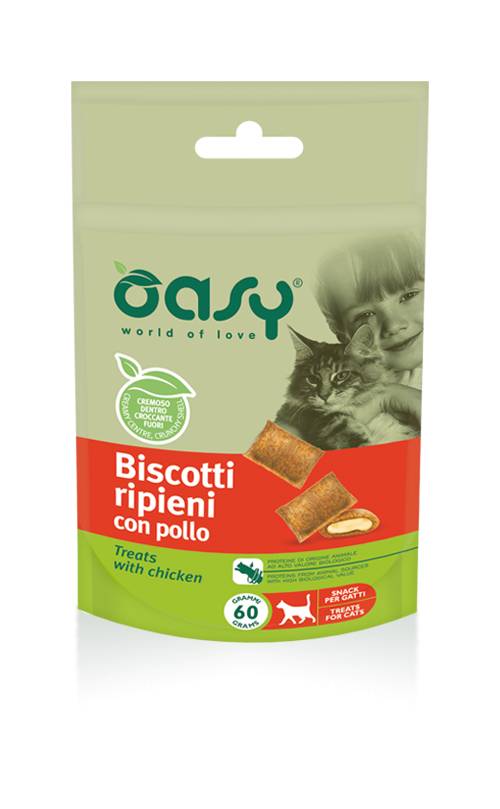 Oasy Biscotti Ripieni con Pollo Snack per Gatti 60 g