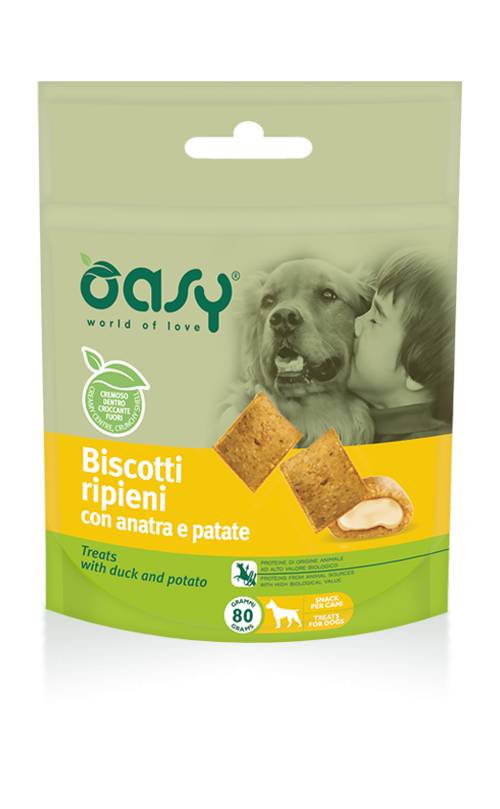 Oasy Biscotti Ripieni con Anatra e Patate Snack per Cani