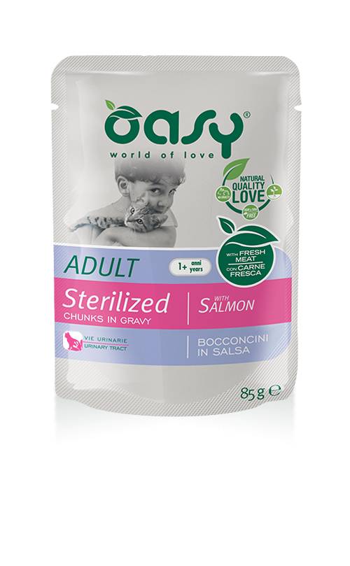 Oasy Adult Sterilized Salmon Bocconcini in Salsa con Salmone per Gatti Sterilizzati 85 g