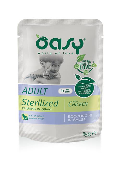 Oasy Adult Sterilized Chicken Bocconcini in salsa con pollo per gatti sterilizzati 85 g