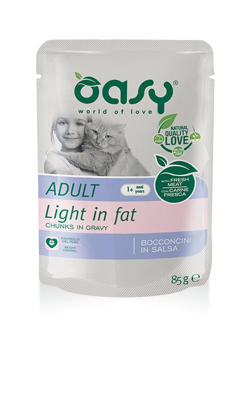 Oasy Adult Light in Fat Bocconcini in salsa per gatti sovrappeso 85 g