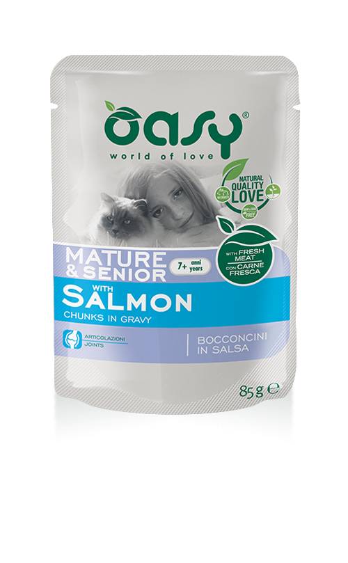 Oasy Mature & Senior Salmon Bocconcini in salsa con salmone per gatti maturi 85 g