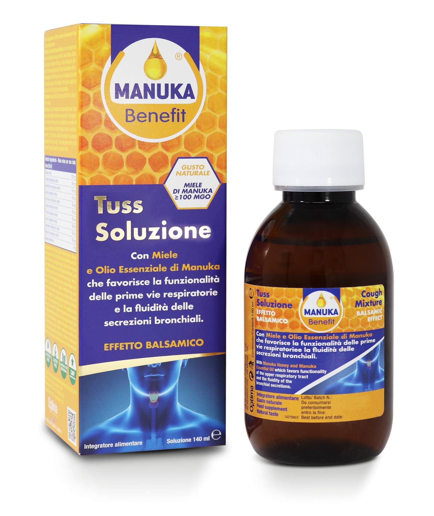 Optima Naturals Manuka Benefit Tuss Soluzione Integratore per la Tosse 140 ml