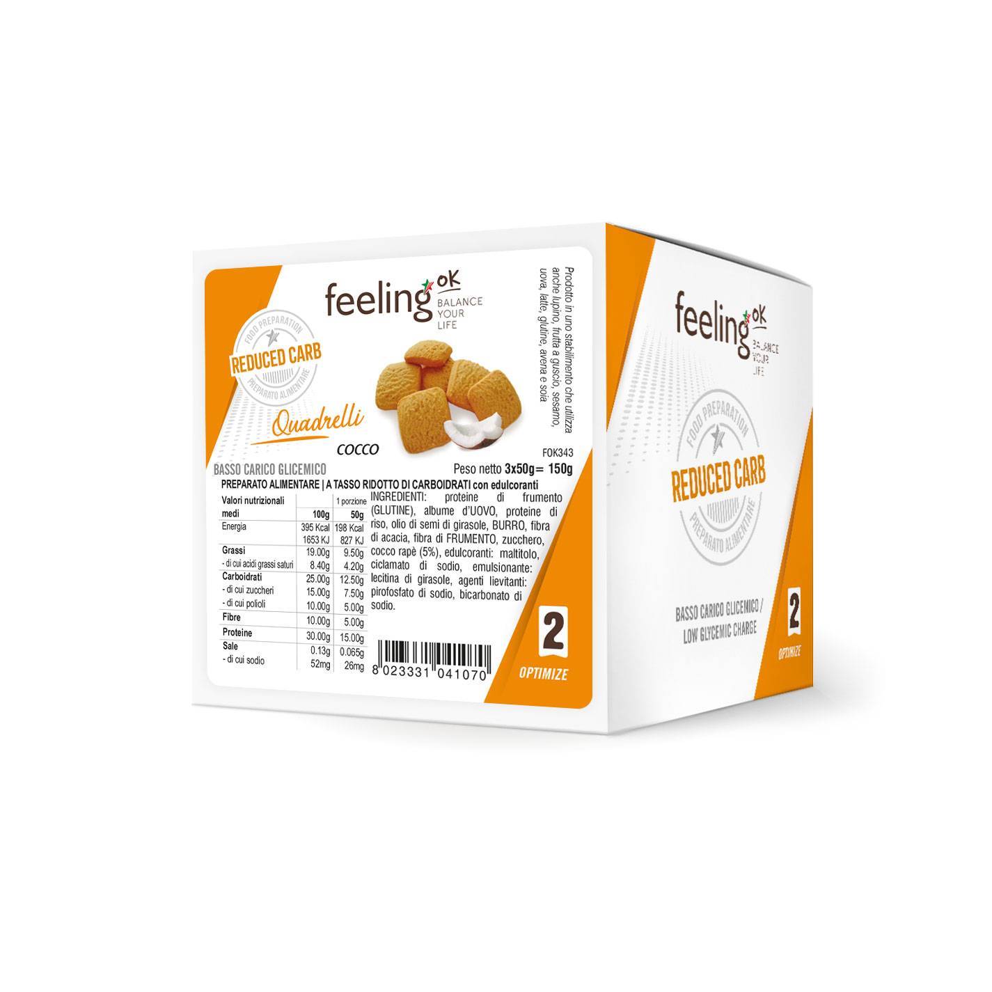 FeelingOk Optimize2 Quadrelli Gusto Cocco 50g Monoporzione