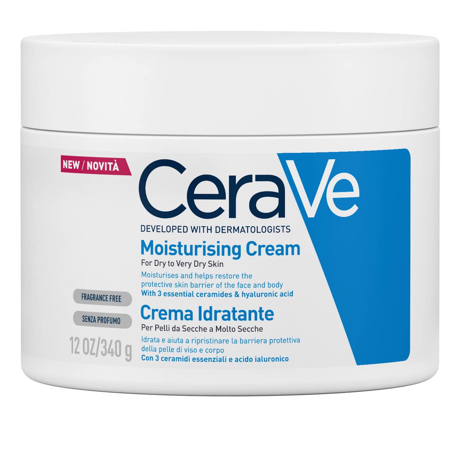 CeraVe Crema Idratante Per Pelli Da Secche a Molto Secche Per il Corpo e il Viso 340 g