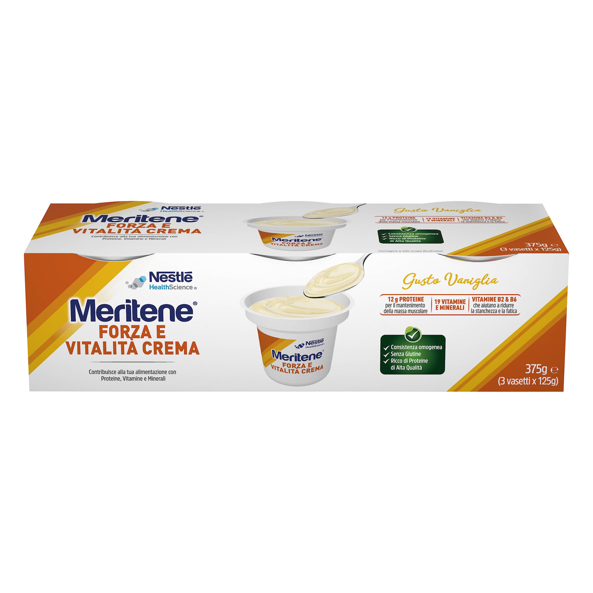 Meritene Forza e Vitalità Dessert Facile da Deglutire Gusto Vaniglia 3x125 gr