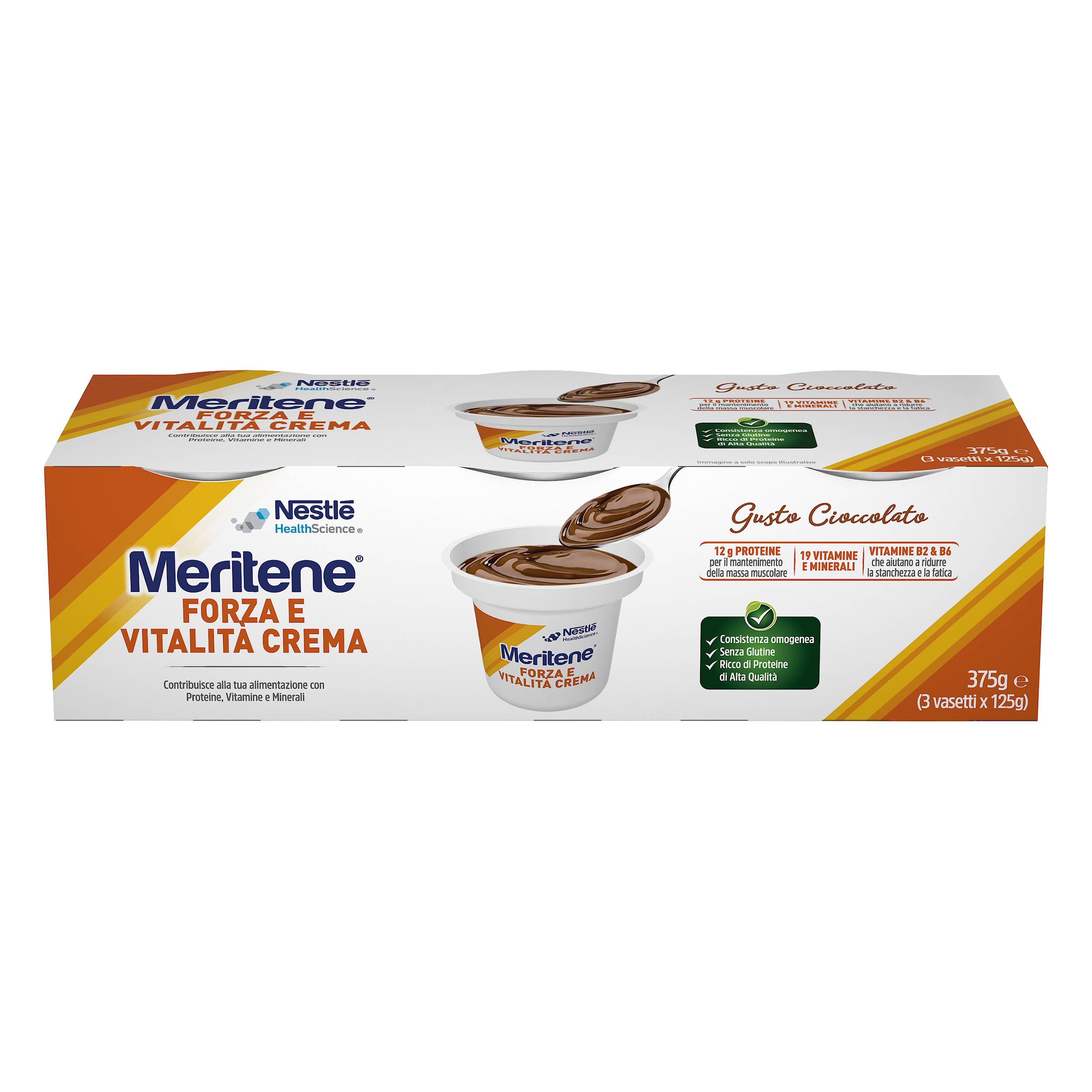 Meritene Forza e Vitalità Dessert Facile da Deglutire Gusto Cioccolato 3x125 gr