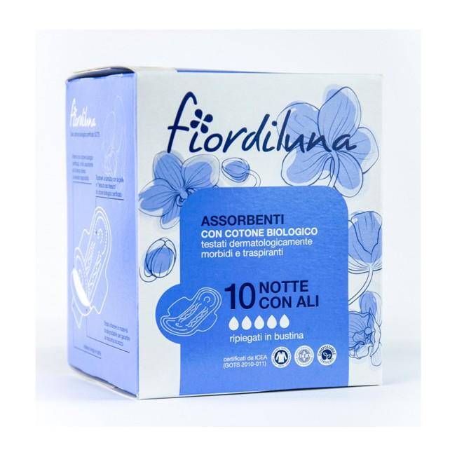 Baule Volante Fiordiluna Assorbenti notte con ali puro cotone biologico 10 pezzi
