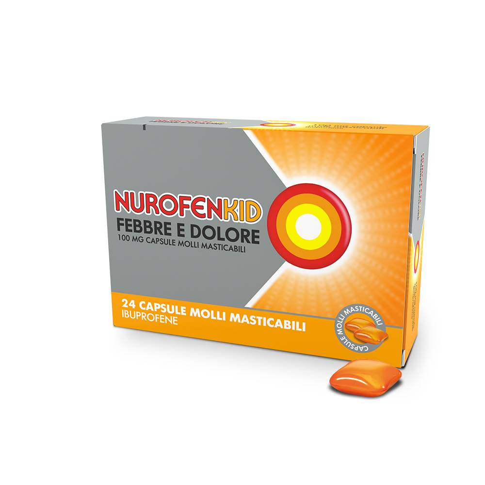 Nurofenkid Febbre e Dolore 100 MG 24 Capsule Molli Masticabili