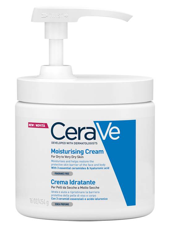 CeraVe Crema Idratante Per Pelli Da Secche a Molto Secche Per il Corpo e il Viso,con Dispenser 454 g