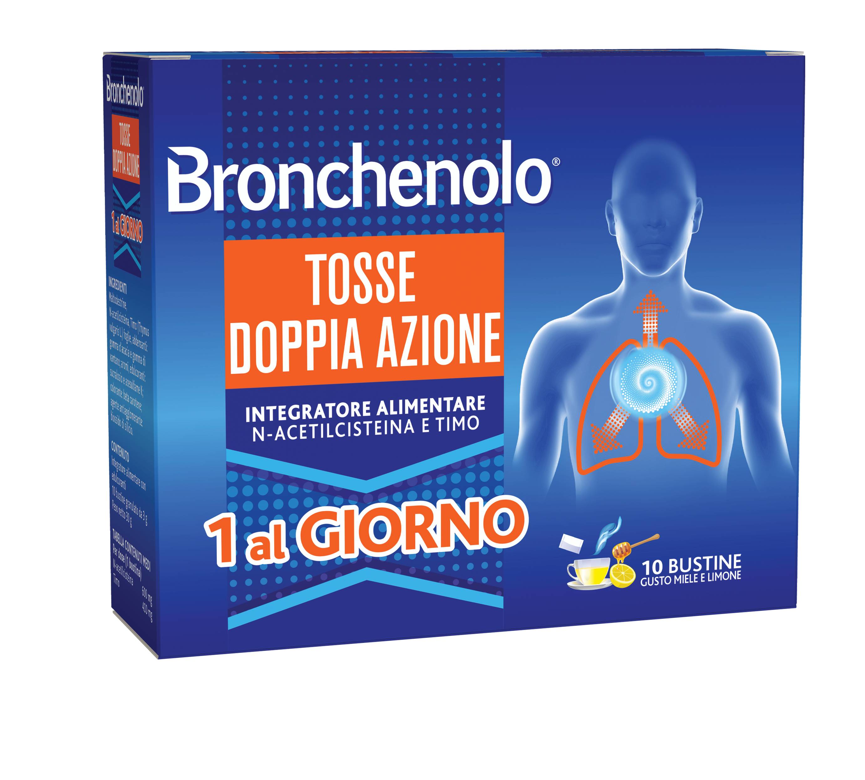 Bronchenolo Tosse Doppia Azione per per Tosse Secca e Grassa Gusto Miele e Limone 10 bustine