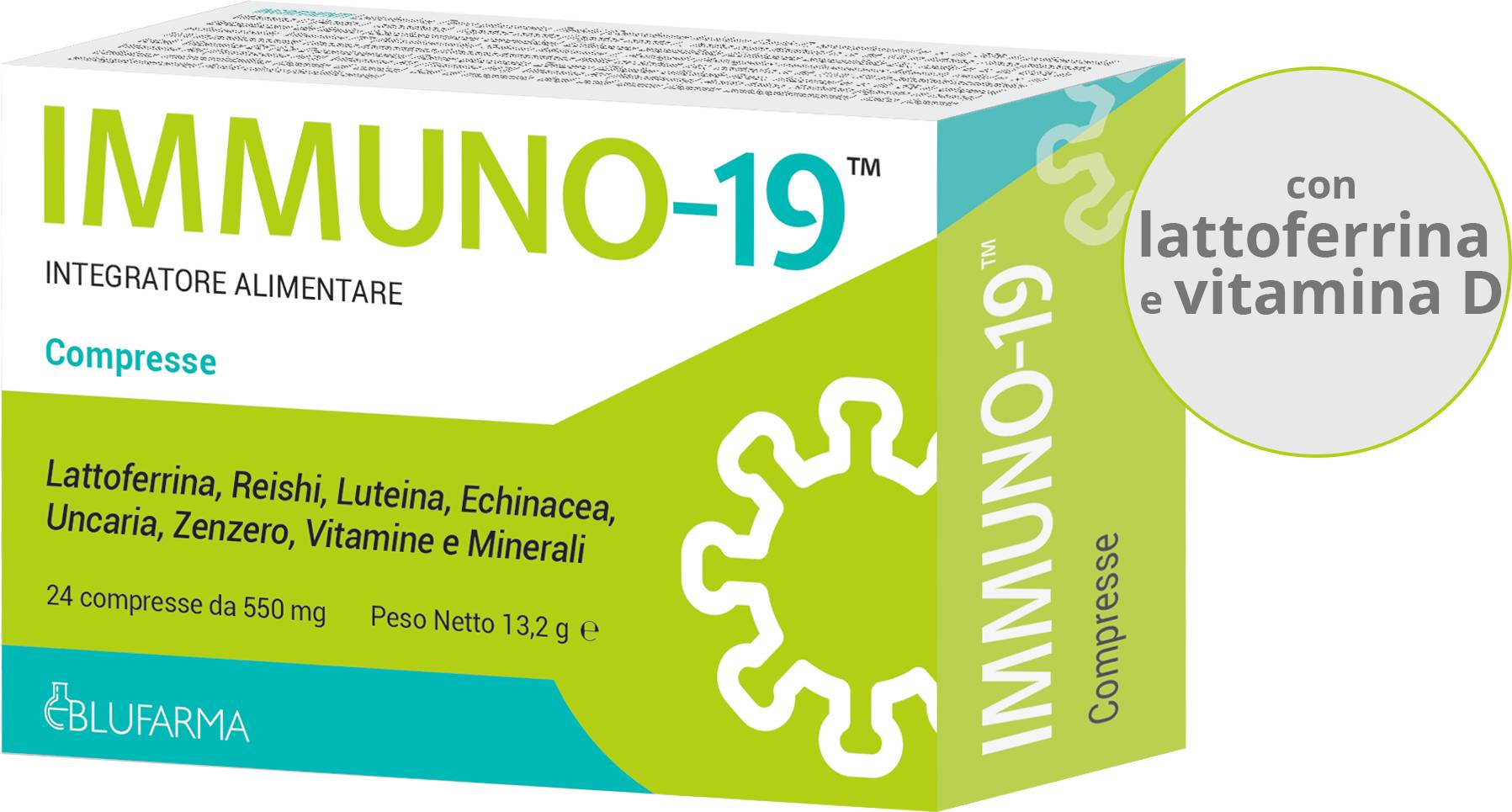 Blufarma Immuno - 19 Integratore Lattoferrina e Vitamina D 24 compresse