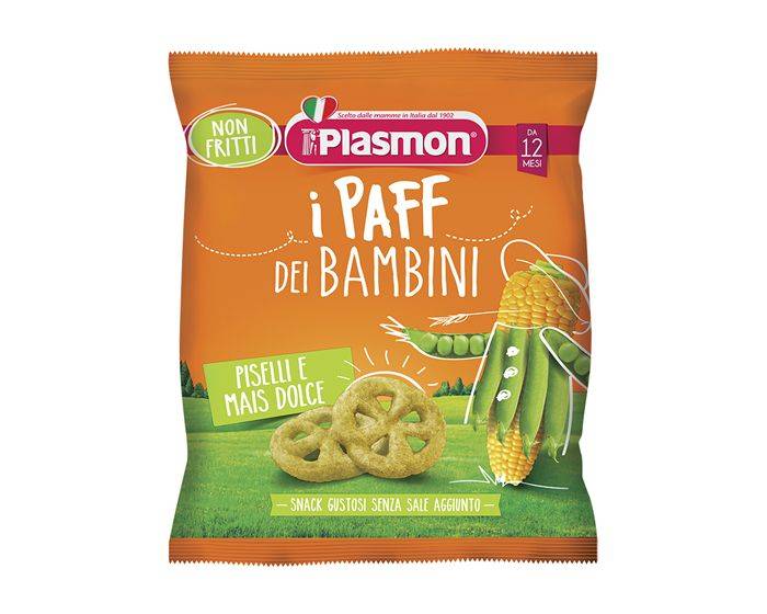 Plasmon I Puff dei Bambini Piselli e Mais Dolce Snack 15 g