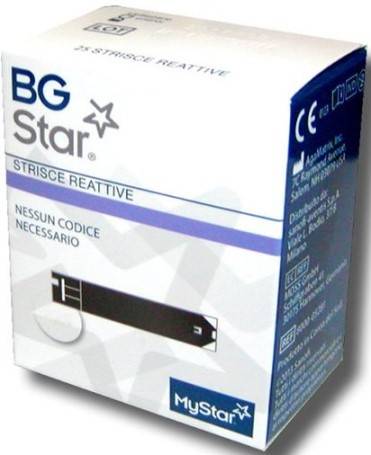 STRISCE PER MISURAZIONE GLICEMIA BGSTAR 25 PEZZI COMPATIBILICON MISURATORE DI GLICEMIA MYSTAR EXTRA
