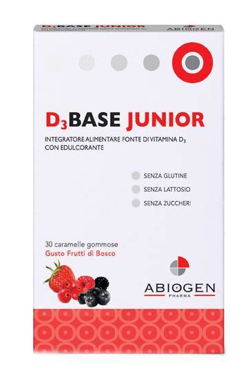 D3 Base Junior Integratore di Vitamina D3 per bambini 30 Caramelle Gommose Frutti di Bosco