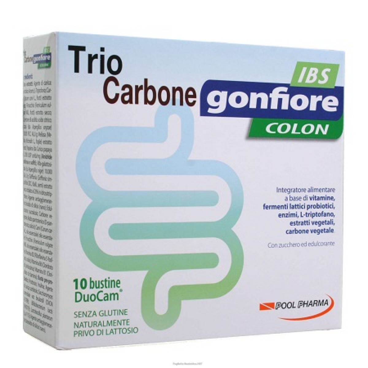 Pool Pharma TrioCarbone Gonfiore IBS Integratore contro gonfiore addominale 10 Bustine