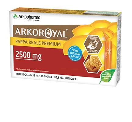 Arkopharma Arkorojal Pappa Reale Premium 2500 mg Integratore di Pappa Reale 10 Fiale da 15 ml