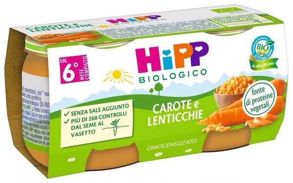 Hipp Bio Omogeneizzato Carote e Lenticchie 2 x 80g