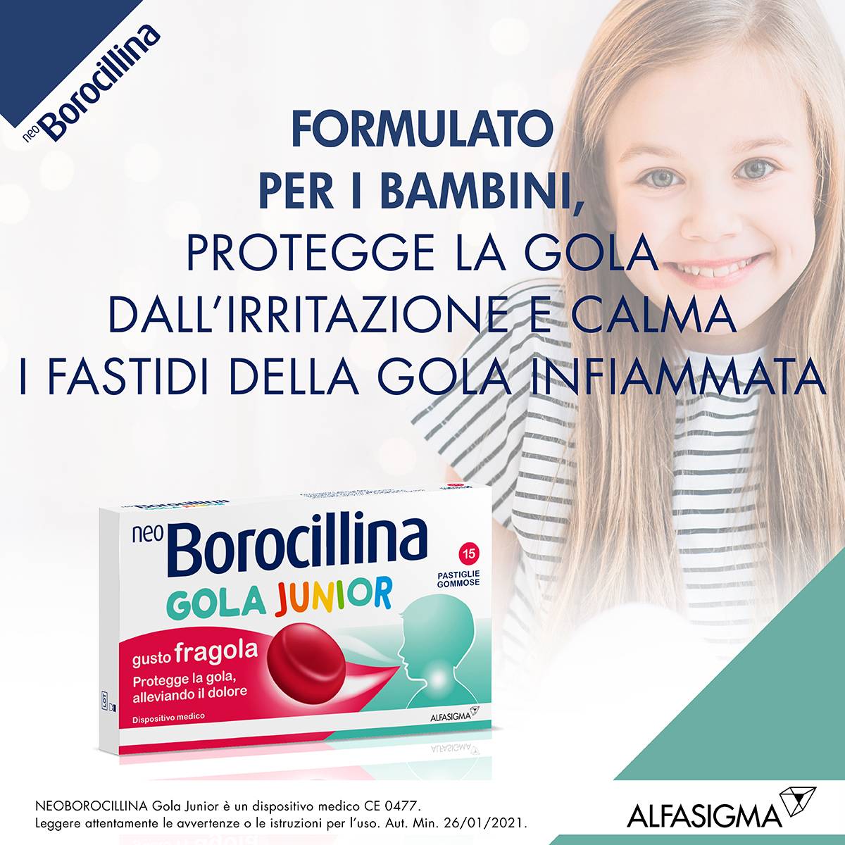 Neoborocillina Gola Junior Pastiglie per la Gola Gusto Fragola 15 pezzi
