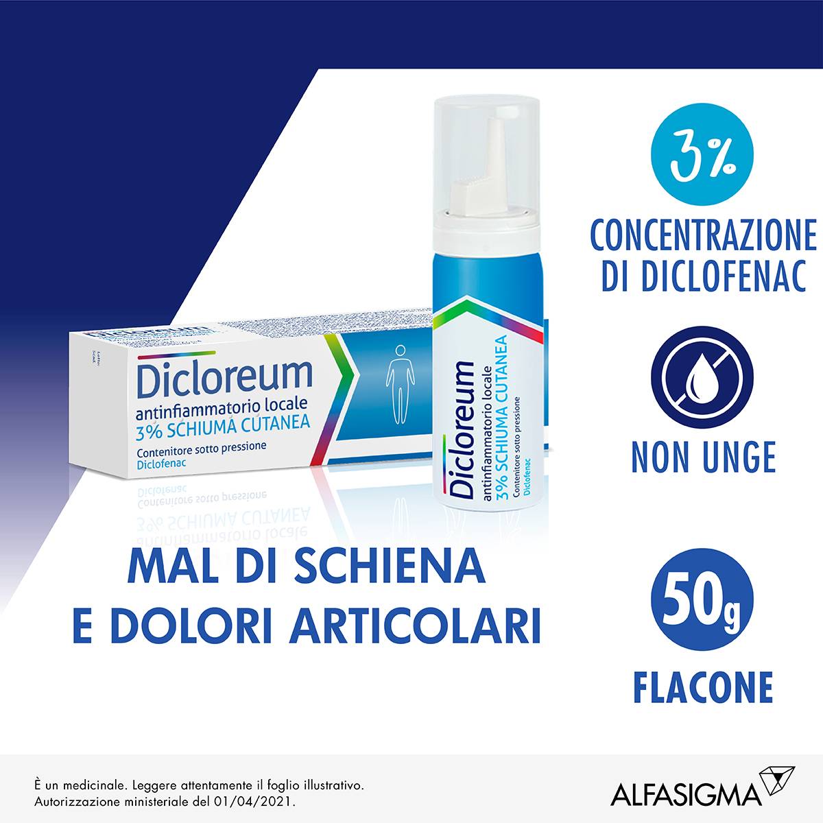 Dicloreum Antinfiammatorio locale 3% Schiuma Cutanea 50 g