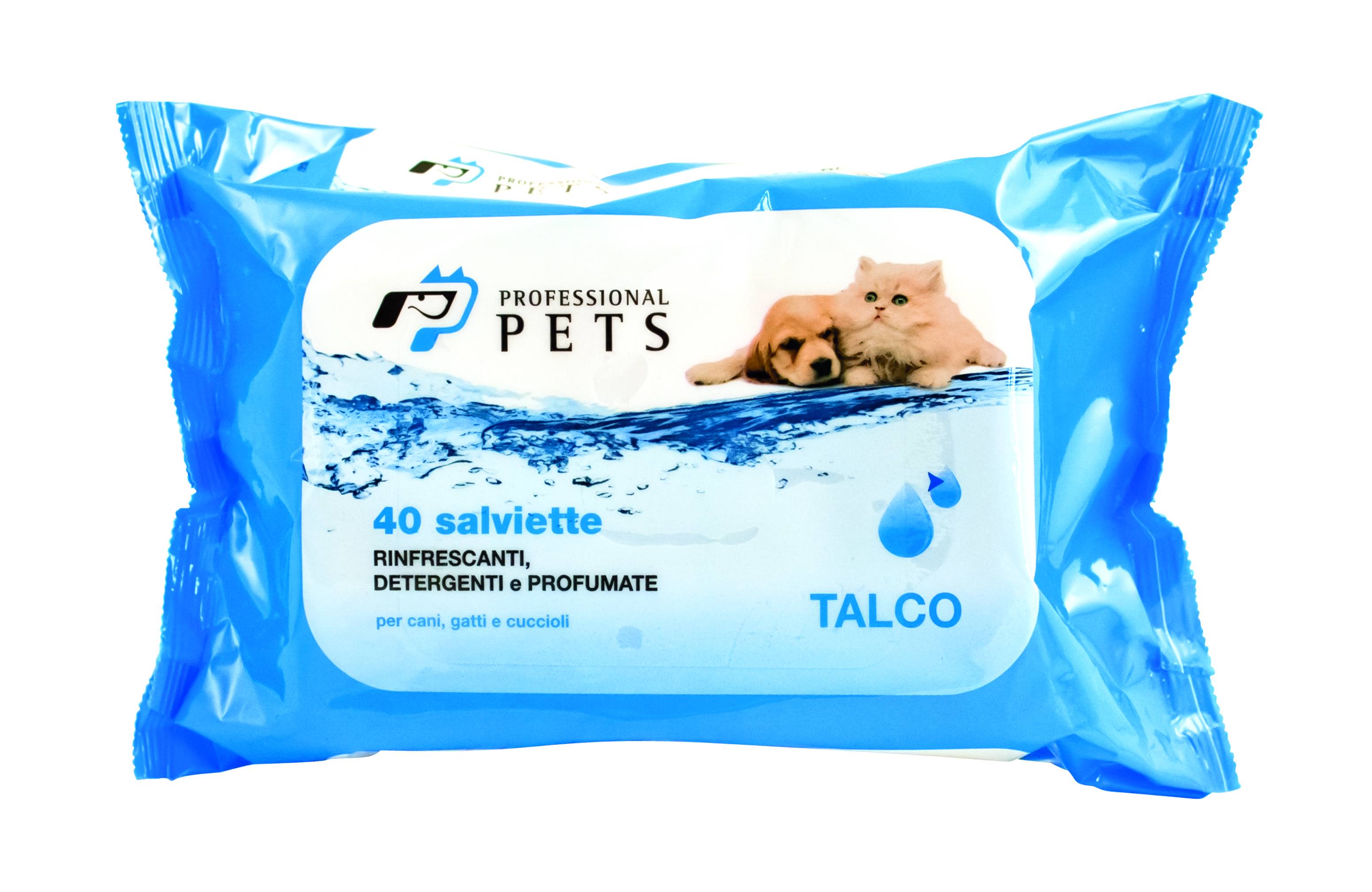 Professional Pets Salviette detergenti per Cani Gatti e Cuccioli al Talco 40 salviette