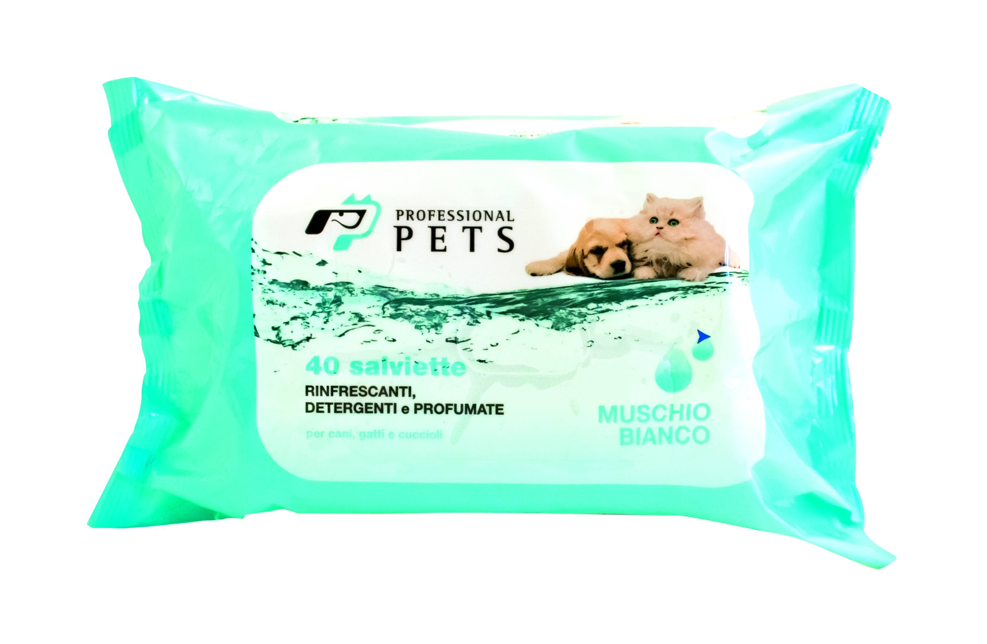 Professional Pets Salviette detergenti per Cani Gatti e Cuccioli al Muschio Bianco 40 salviette
