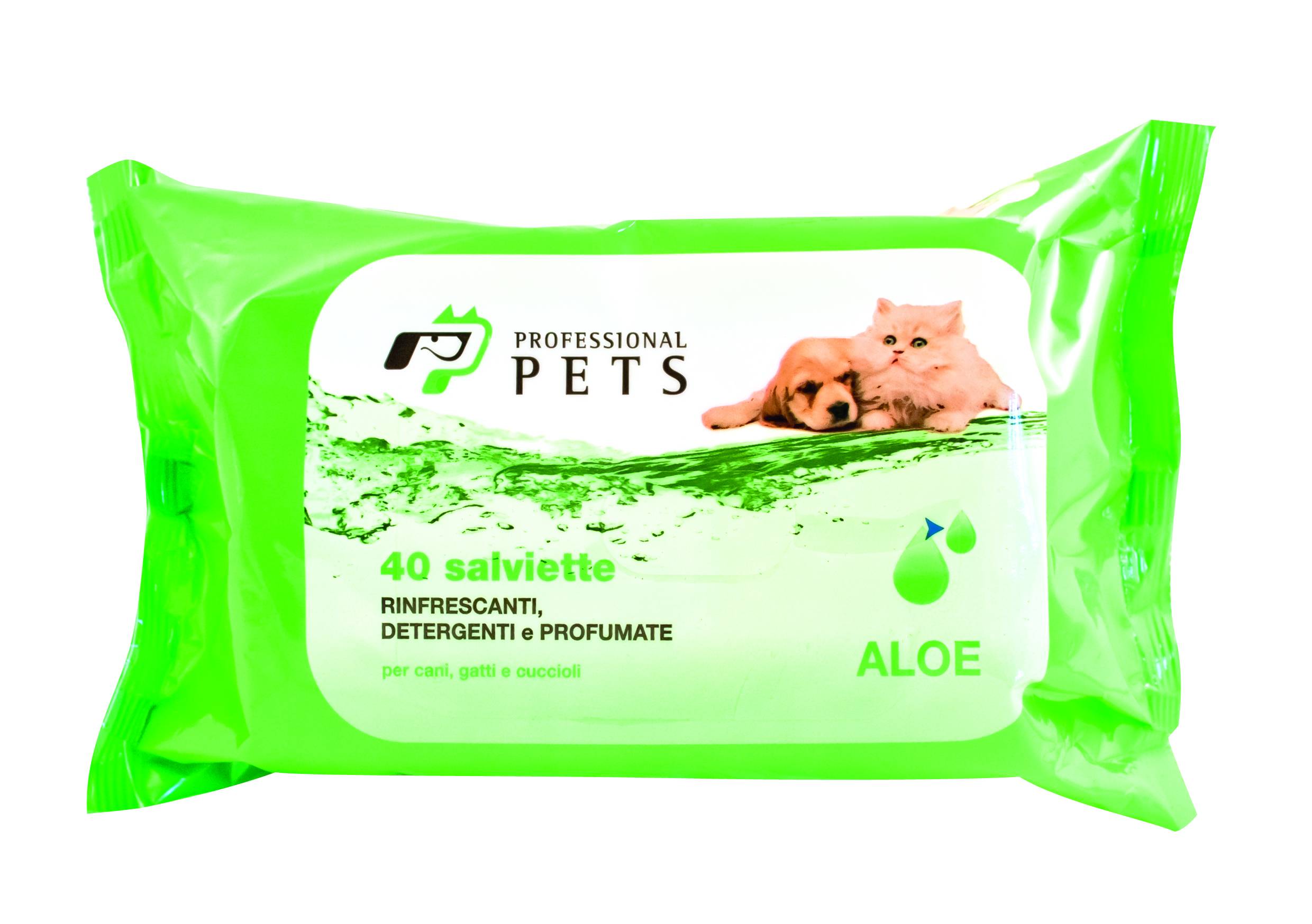 Professional Pets Salviette detergenti per Cani Gatti e Cuccioli all'Aloe 40 salviette