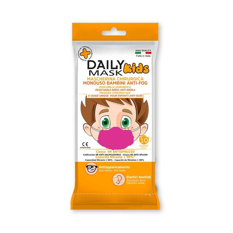 Daily Mask Kids Mascherina Chirurgica ANTIFOG Fucsia monouso 10pz