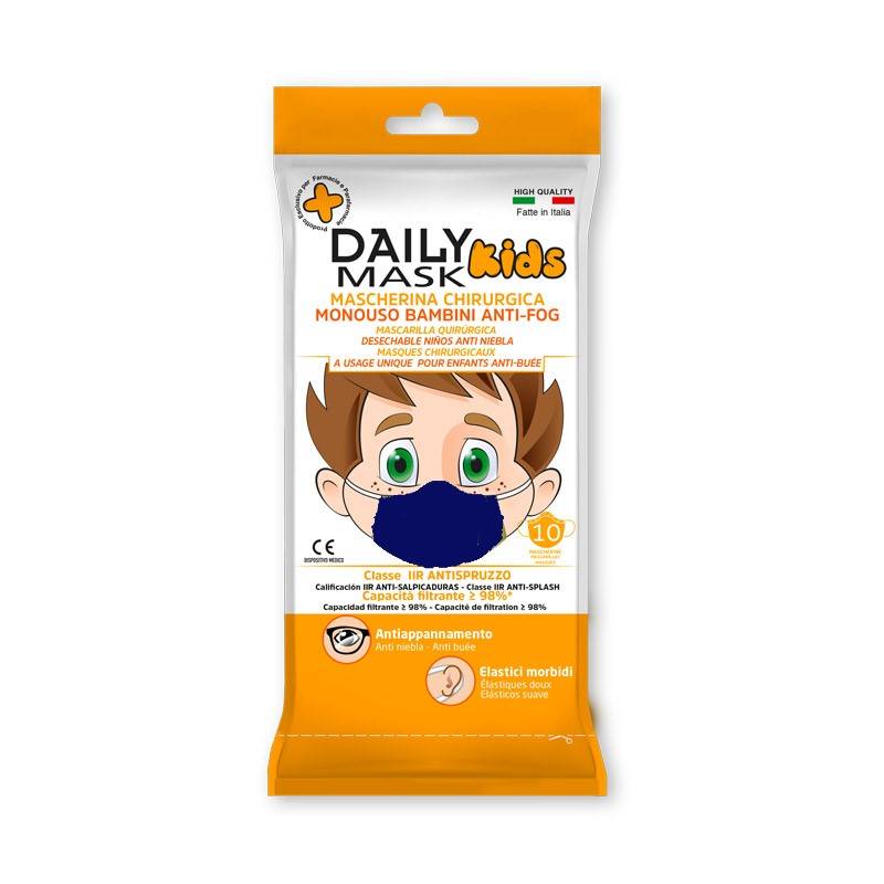 Daily Mask Kids Mascherina Chirurgica ANTIFOG Blu monouso 10pz