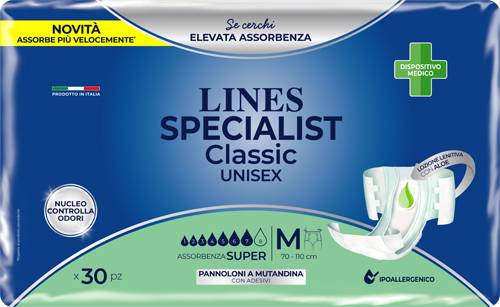 Lines Specialist Classic Super Taglia M Pannolone a Mutanda 30 Pezzi