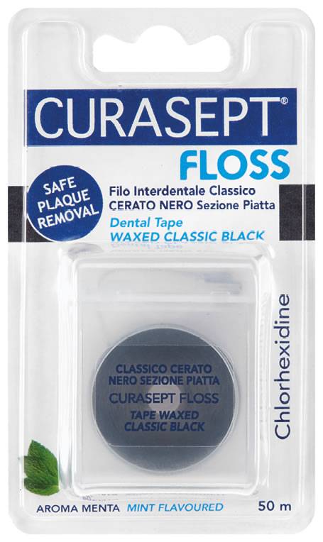 Curasept Floss Cerato Nero Clorexidina Filo interdentale 50 m
