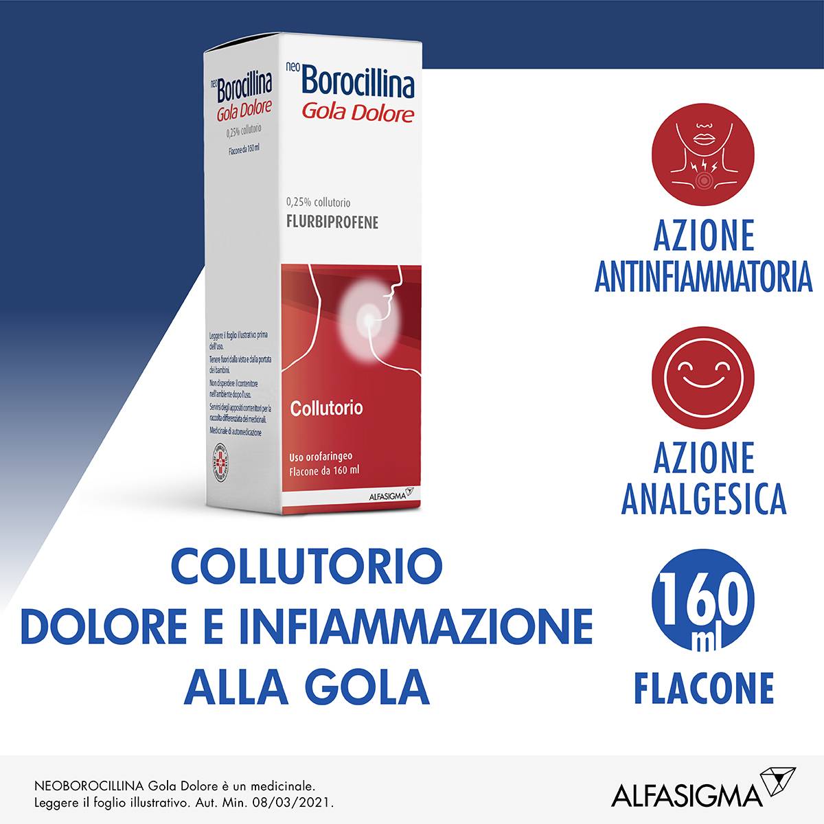 Neoborocillina Gola Dolore 400 mg 0,25% Collutorio - 160 ml