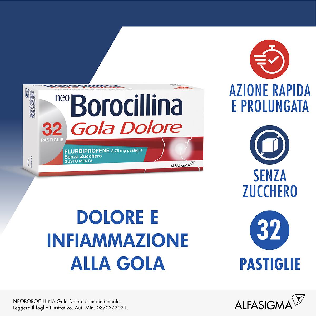 Neoborocillina Gola Dolore 8,75 mg - 32 pastiglie senza zucchero