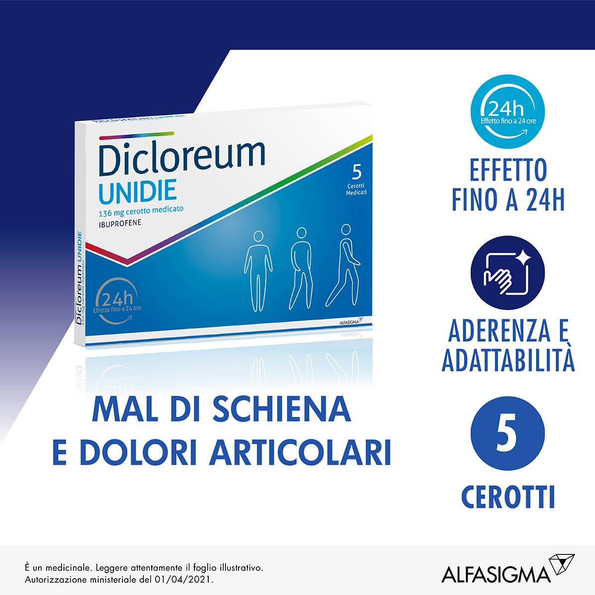 Dicloreum Unidie 136 mg 24H - 5 cerotti