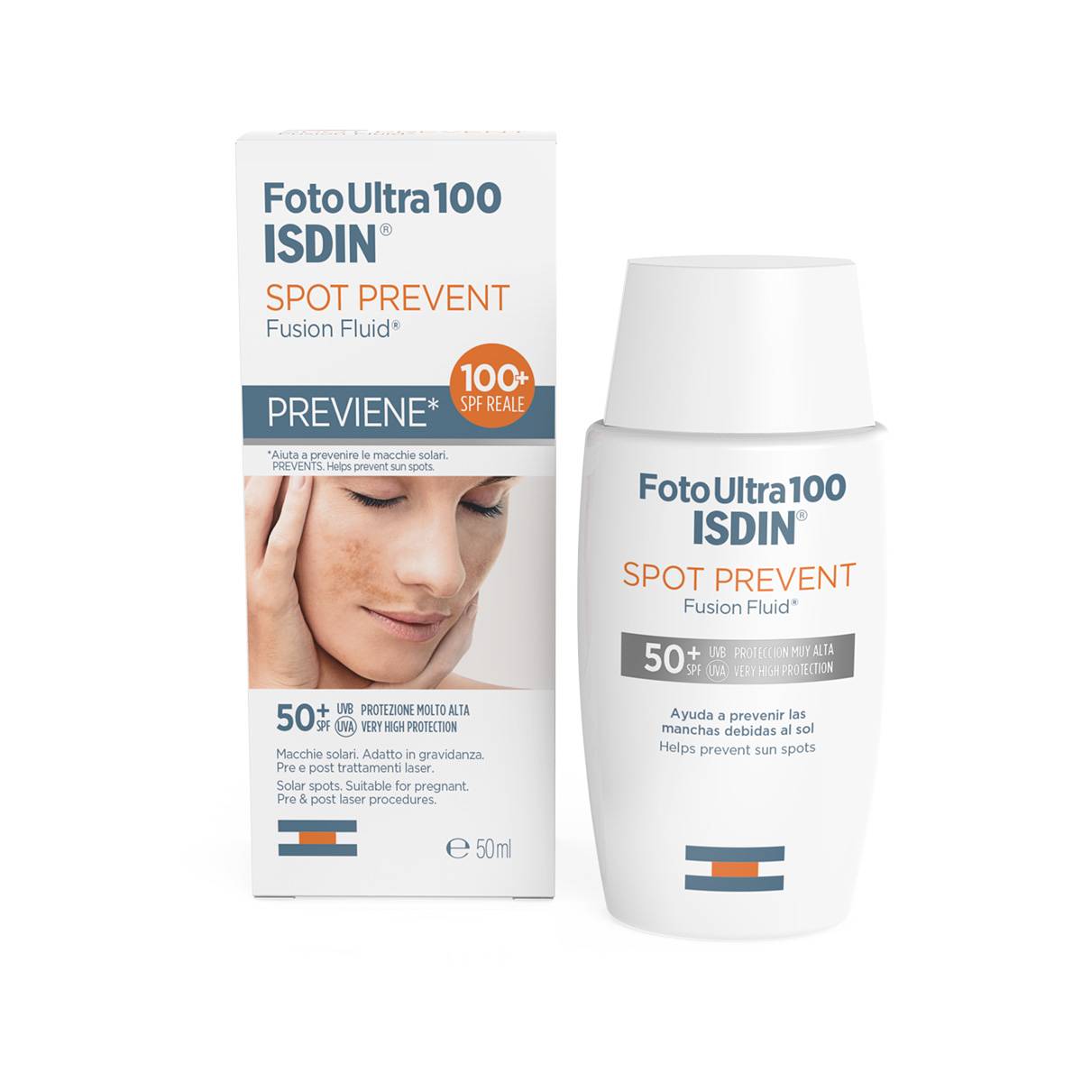 Isdin FotoUltra100 Spot Prevent Fusion Fluid Protezione Solare Viso SPF 50+ SPF Reale 100+