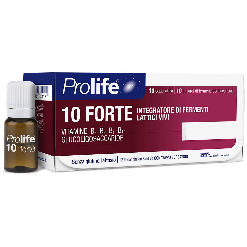 Prolife 10 Forte Integratore di Fermenti Lattici e Vitamina B per la Flora Intestinale 12 Flaconi