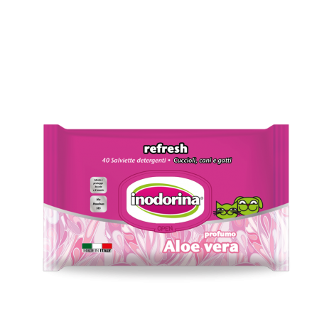 Inodorina Refresh Aloe Vera Salviette Detergenti Cani e Gatti 40 salviette