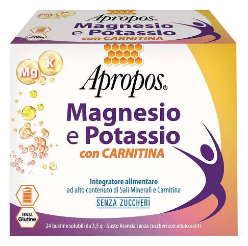 Apropos Magnesio e Potassio con Carnitina Senza Zucchero 24 bustine