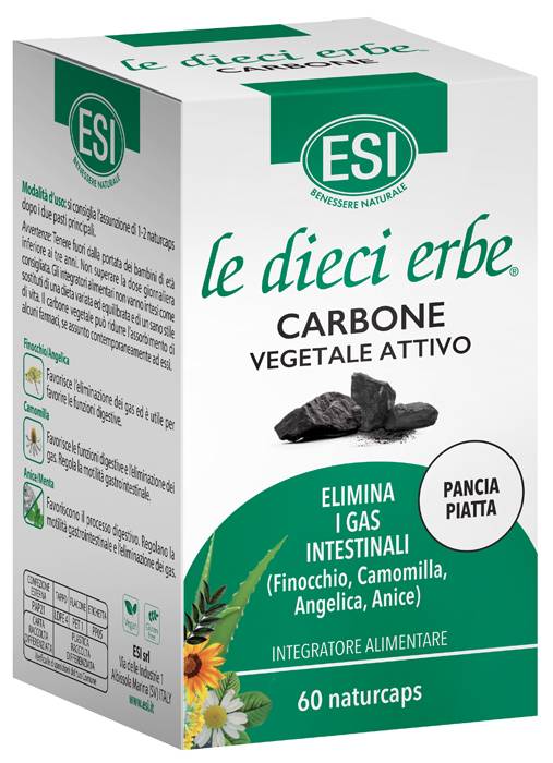 Esi Le Dieci Erbe Carbone Vegetale Attivo per Eliminare i Gas Intestinali 60 Naturcaps