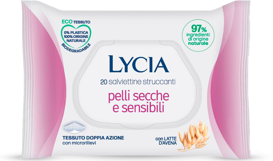 Lycia Salviettine Struccanti Pelli Secche e Sensibili 20 Pezzi