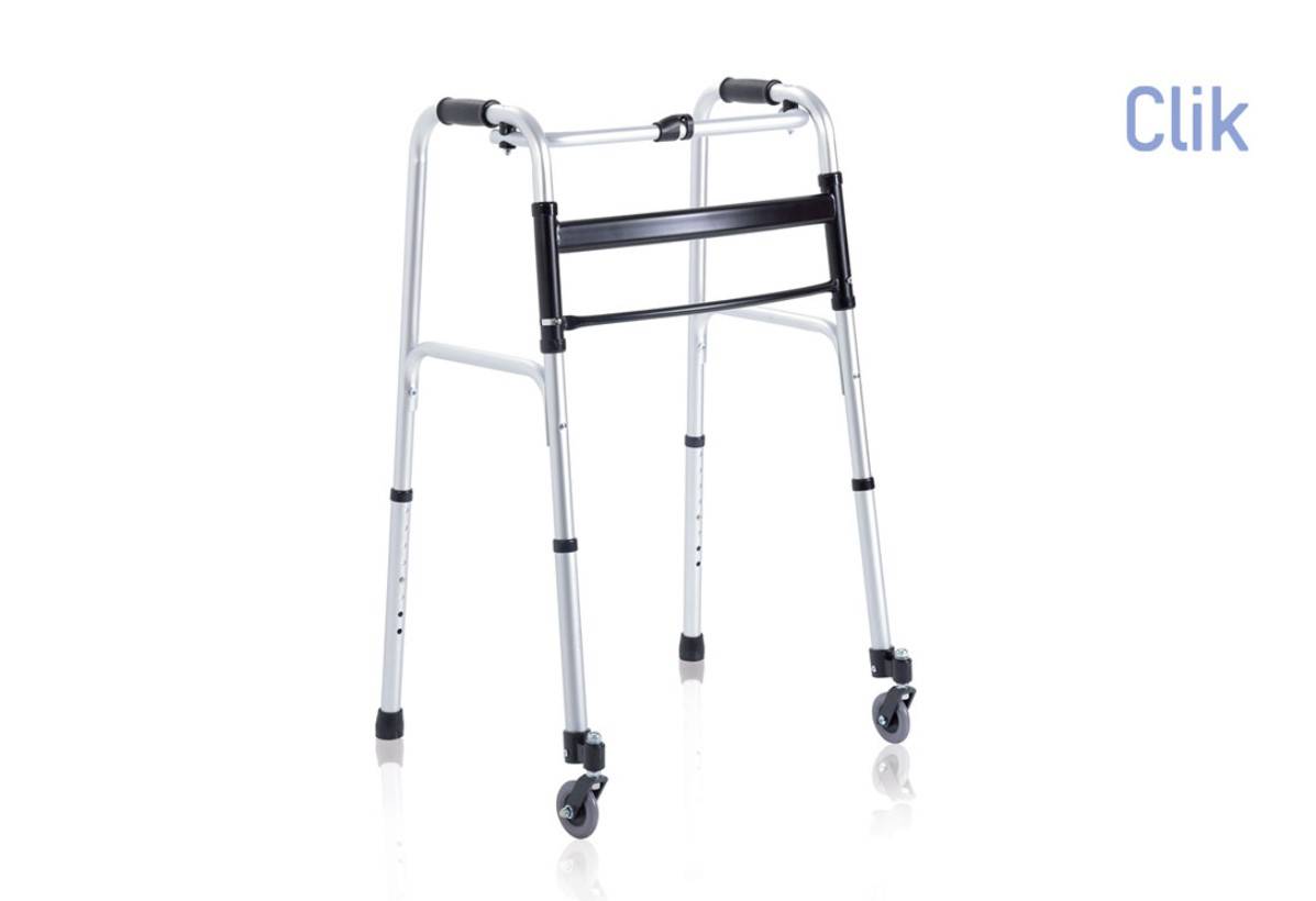 Moretti Mopedia Click Deambulatore Pieghevole Regolabile 2 Ruote Piroettanti e 2 Puntali