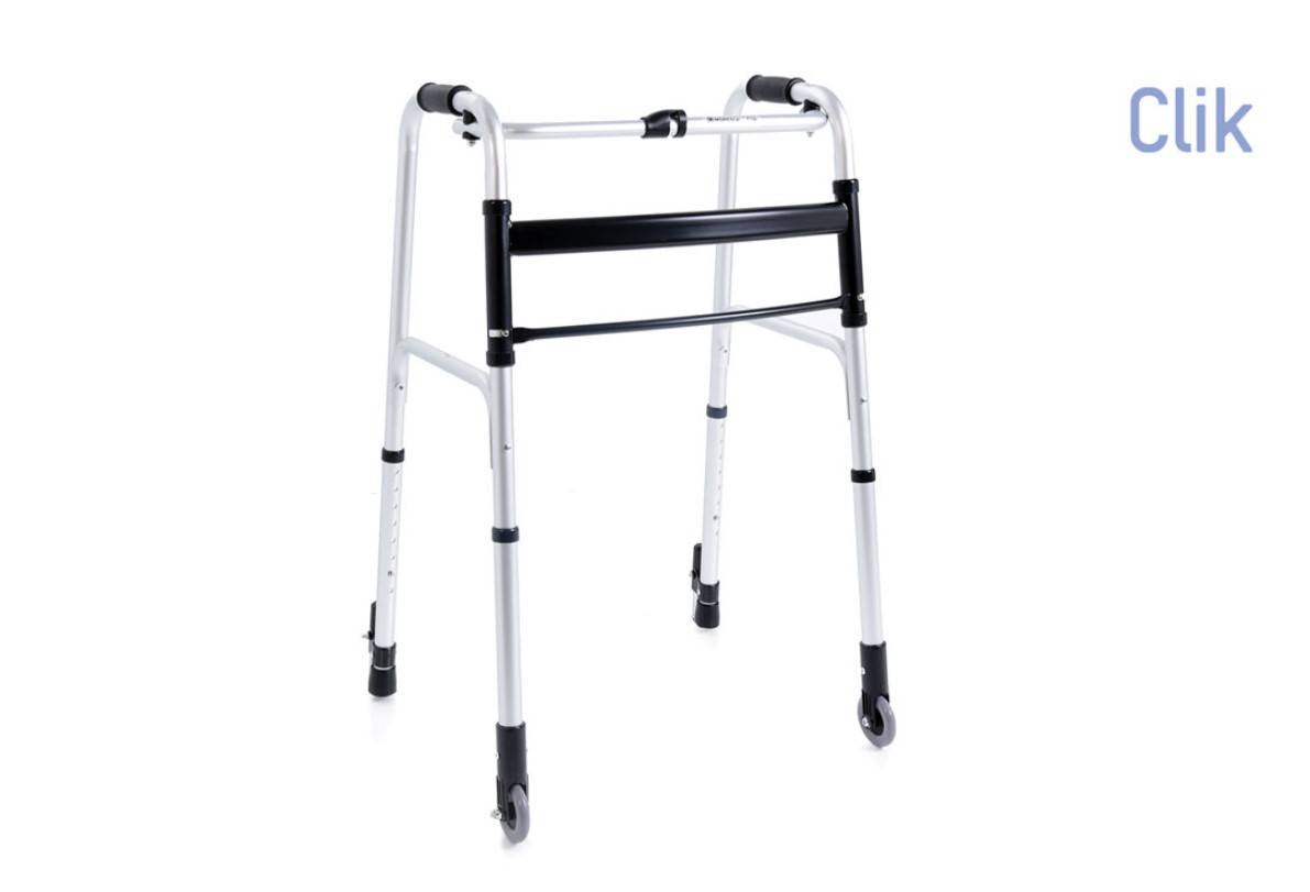 Moretti Mopedia Click Deambulatore Pieghevole Regolabile 2 Ruote Fisse e 2 Puntali Autobloccanti