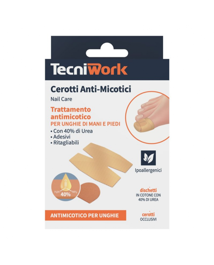 Tecniwork Cerotti Antimicosi per le Unghie 40% Urea 12 Pezzi + 12 Fixing