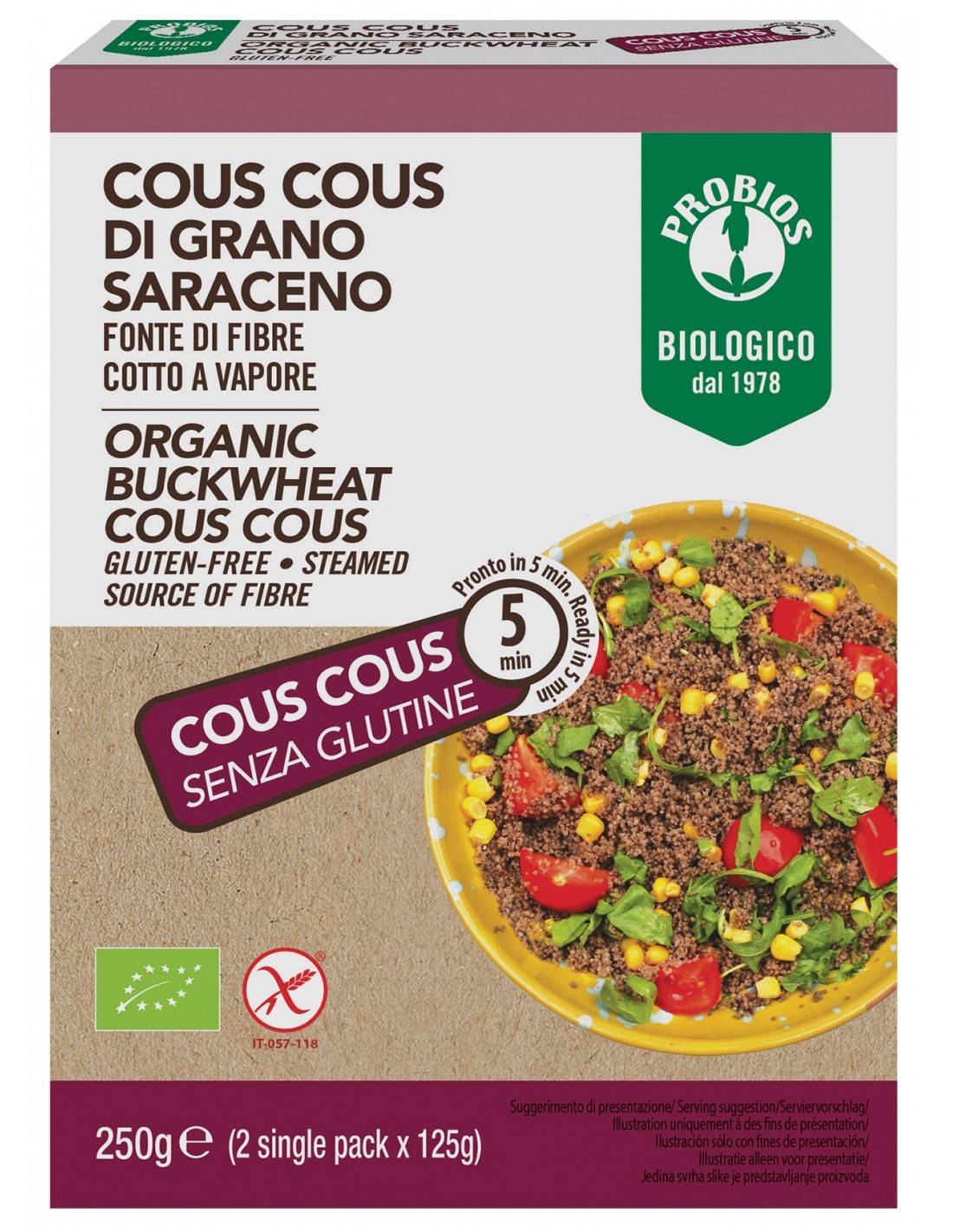Probios Altri Cereali Cous Cous di Grano Saraceno Bio Senza Glutine 250 g
