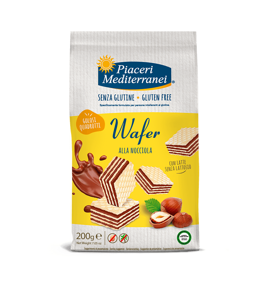 Piaceri Mediterranei Wafer Alla Nocciola Formato Quadrato Senza Glutine 200 g